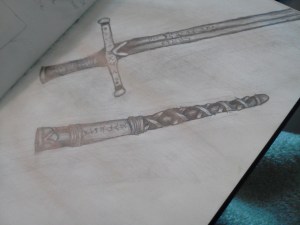 A concept art for my one fantasy novel located in one of my favorite sketchbooks. I use it to write down ideas in addition to sketching concept art. (Copyright Sarah Wright 2014: Do not redistribute)