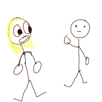 Stick figures demonstrating the overuse of the word look.