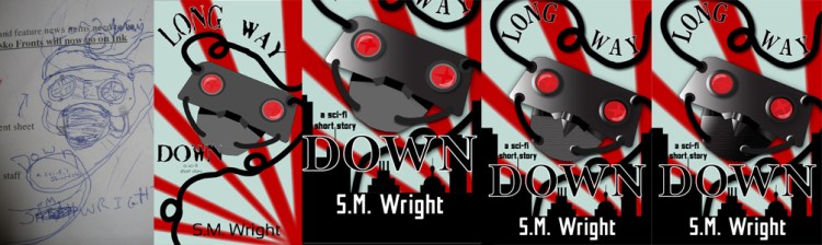 Pictured is the progression of the Long Way Down cover.